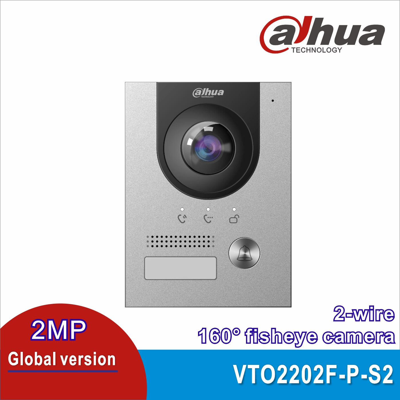 Dahua Intercom VTO2202F-P-S2 2-wire IP Villa Door Station Poe 2.8mm Dual-way Audio 2-Door Control App Remote H.265 160 fisheye
